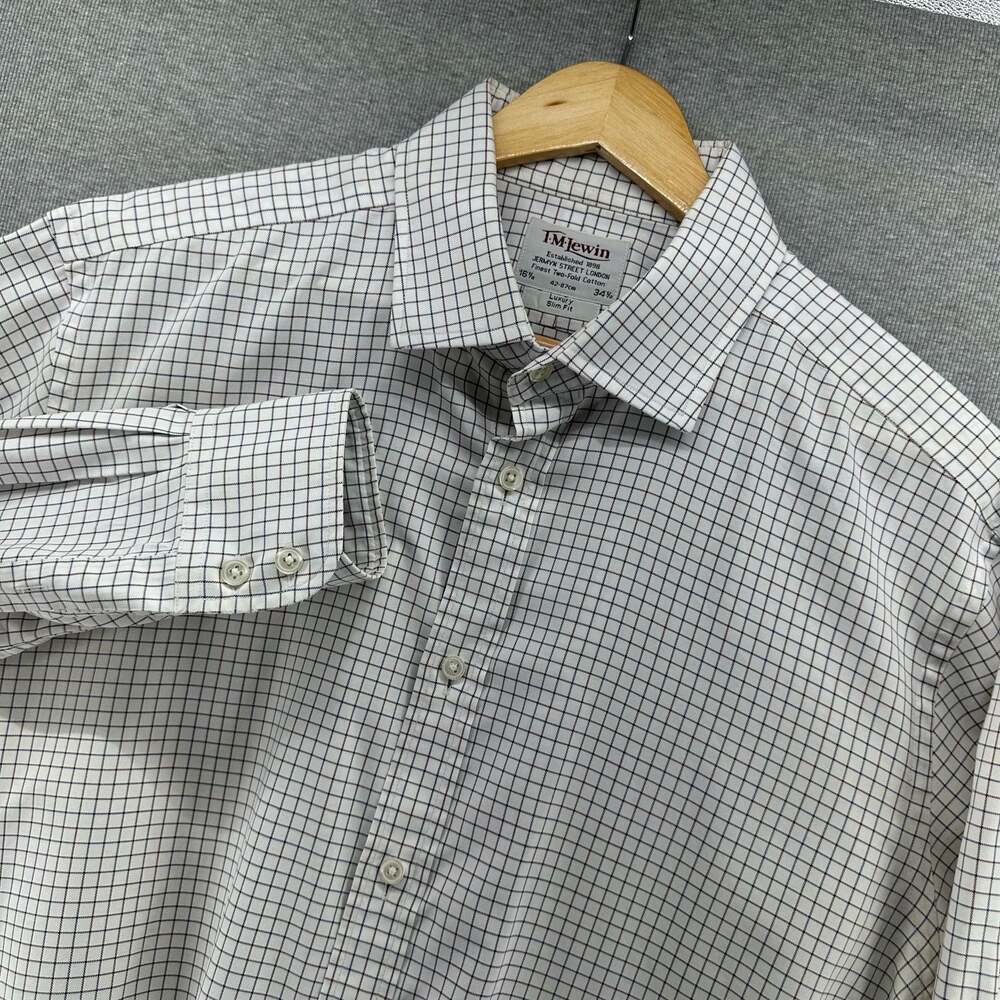 T.M. Lewin Luxury Slim Fit Check Dress Shirt Size 16.5 34.5 Men’s
